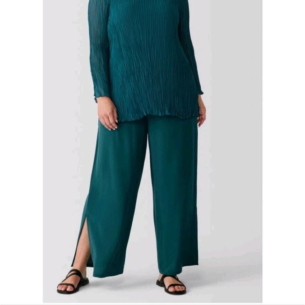 Eileen Fisher Women's Silk Georgette Crepe Pant with Side Slits XL